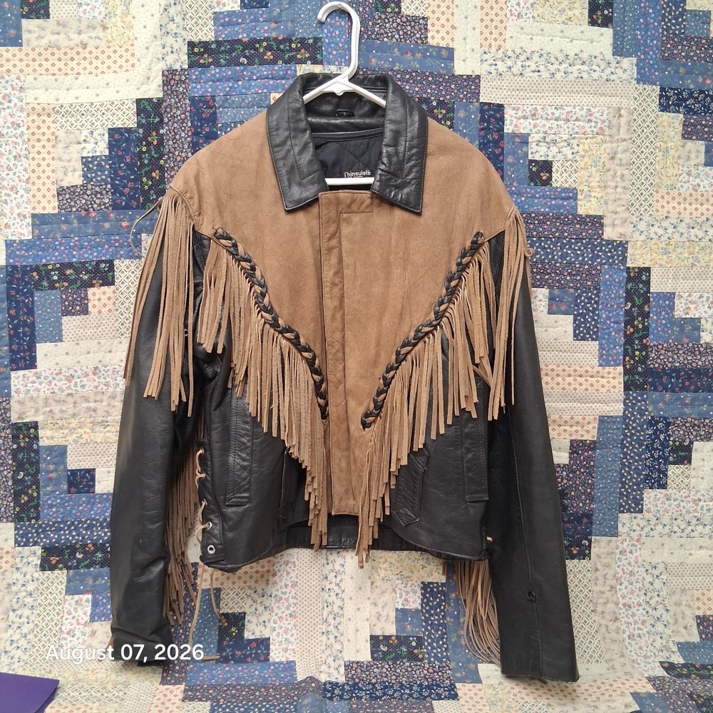Vintage 90s FIRST Leather Suede Fringe Western Motorcycle Jacket Mens Large